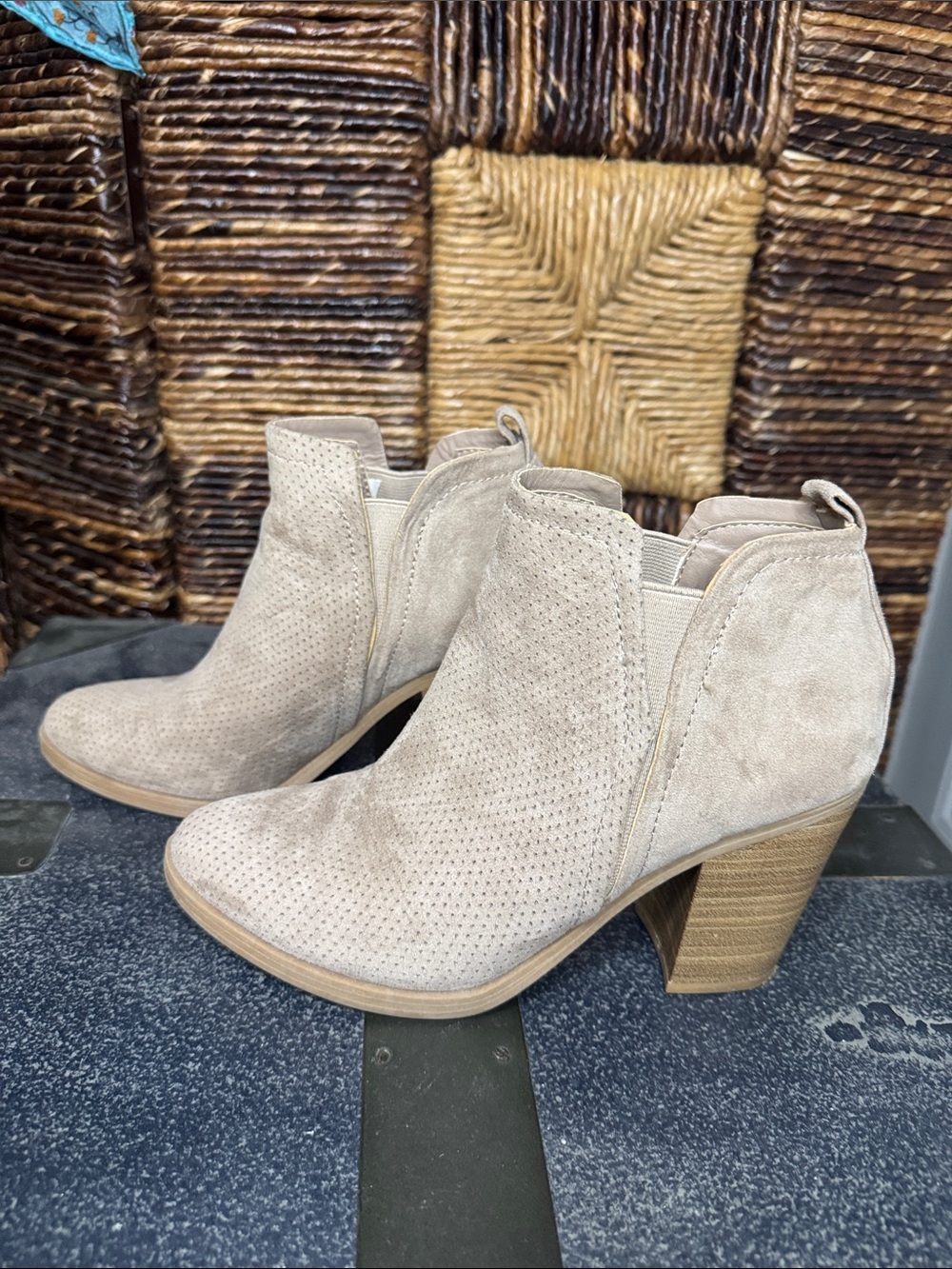 Universal Thread Beige Suede Perforated Ankle Booties
